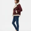 Akris Yasha Maroon Genuine Shearling Leather Jacket.webp