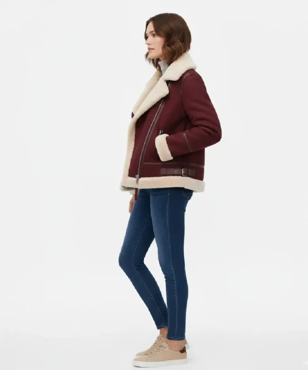 Akris Yasha Maroon Genuine Shearling Leather Jacket.webp