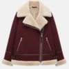 Akris Yasha Maroon Shearling Leather Jacket