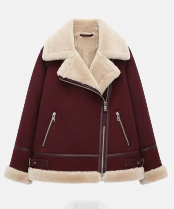 Akris Yasha Maroon Shearling Leather Jacket