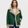Akris Yasha Women Genuine Shearling Green Leather jacket