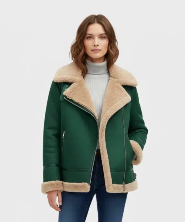 Akris Yasha Women Genuine Shearling Green Leather jacket