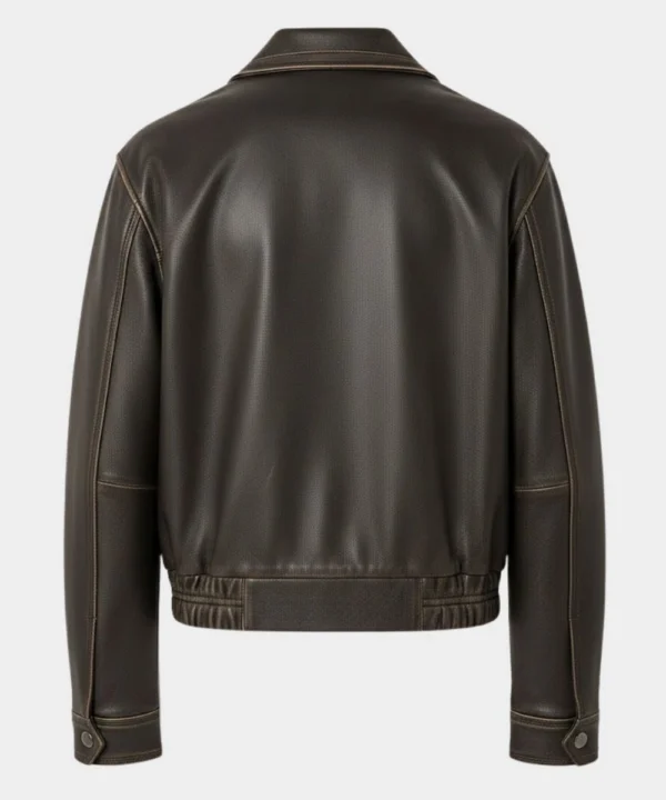 Dark Brown Distressed Oversized Leather Bomber Jacket For Women