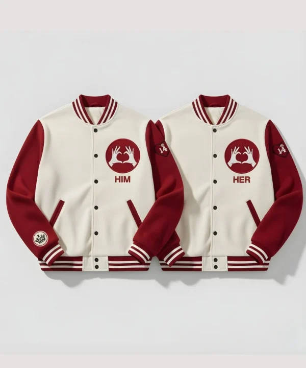 Date Night Couples Matching Pack of 2 White & Red Valentine Day Jacket