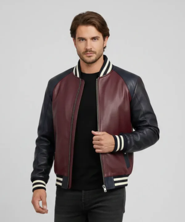 Jakewood 2050 Maroon Leather Varsity Jacket