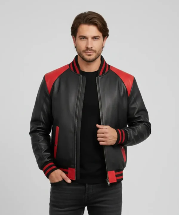 Jakewood 2050 Red and Black Leather Varsity Jacket