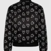 Men's Valentine Day Heart-Print Black Track Bomber Jacket