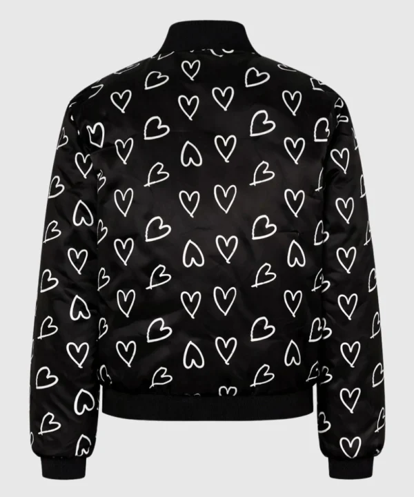 Men's Valentine Day Heart-Print Black Track Bomber Jacket