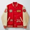 Men's Valentine Day Special Red & Cream Varsity Bomber Jacket