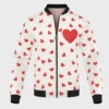 Men's Valentine Day Special White & Red Heart Printed Varsity Bomber Jacket