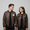 Valentine Day Couples Matching Date Night Brown Leather Jacket