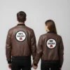 Valentine Day Couples Matching Outfit Date Night Brown Leather Jacket