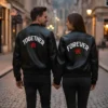 Valentine Day Date Night Couples Matching Black Leather Jacket