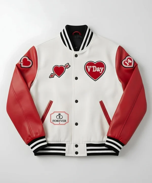 Valentine Day Date Night Couples Varsity Jacket White & Red