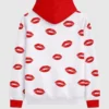 Valentine Day Lips Kiss Print White Zipper Hoodie