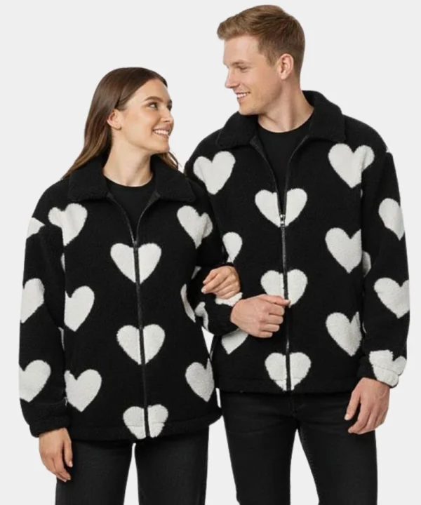 Valentine Day Pack of 2 Date Night Black Love Hearts Fleece Jacket