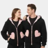 Valentine Day Special Couples Matching Pack Of 2 Black & Pink Wool Zipper Jacket