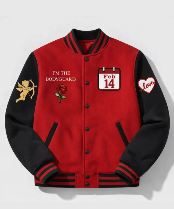 Valentine Day Special Couples Matching Pack Of 2 Red & Black Varsity Bomber Jacket