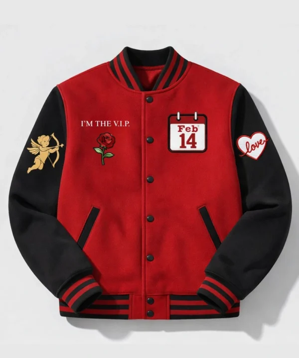 Valentine Day Special Couples Matching Pack Of 2 Red & Black Varsity Jacket