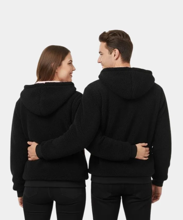 Valentine Day Special Couples Matching Pack Of 2 Wool Zipper Jacket Black & Pink