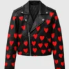 Valentine Day Special Heart-Printed Black Leather Jacket