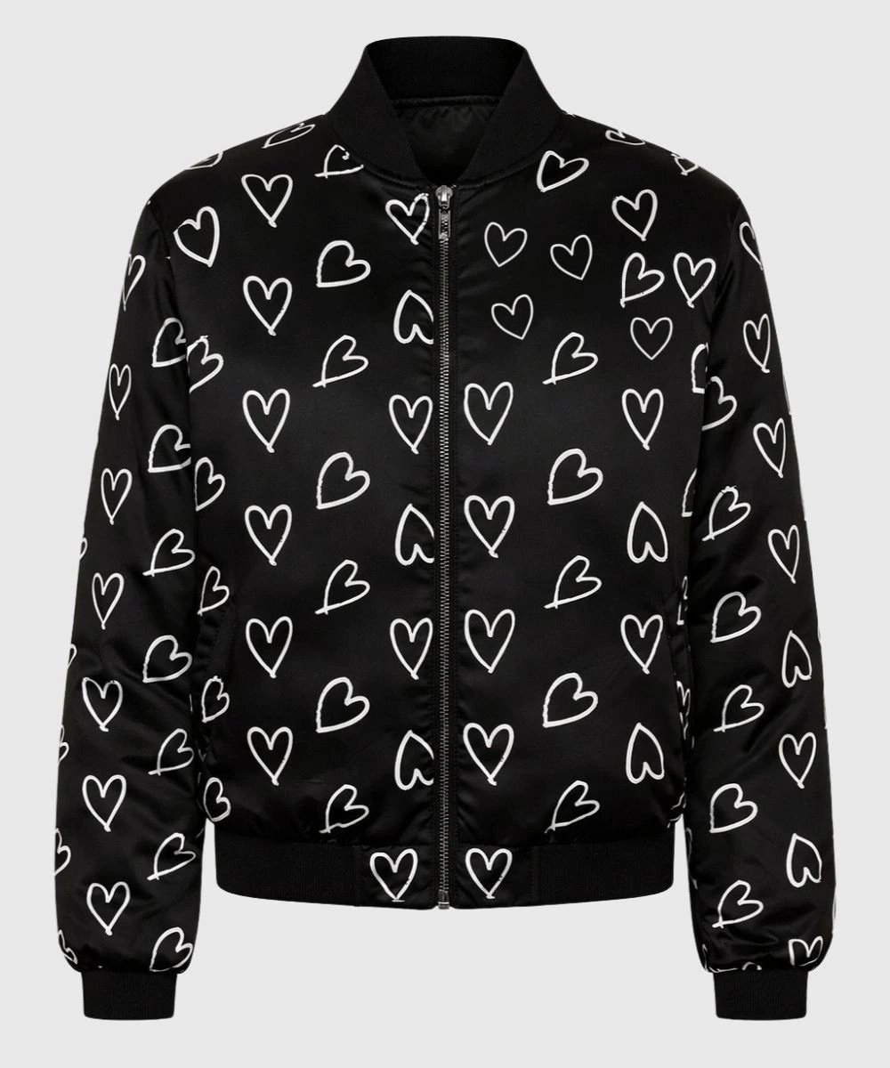 Valentine Day Special Heart-Printed Black Track Bomber Jacket For Men's