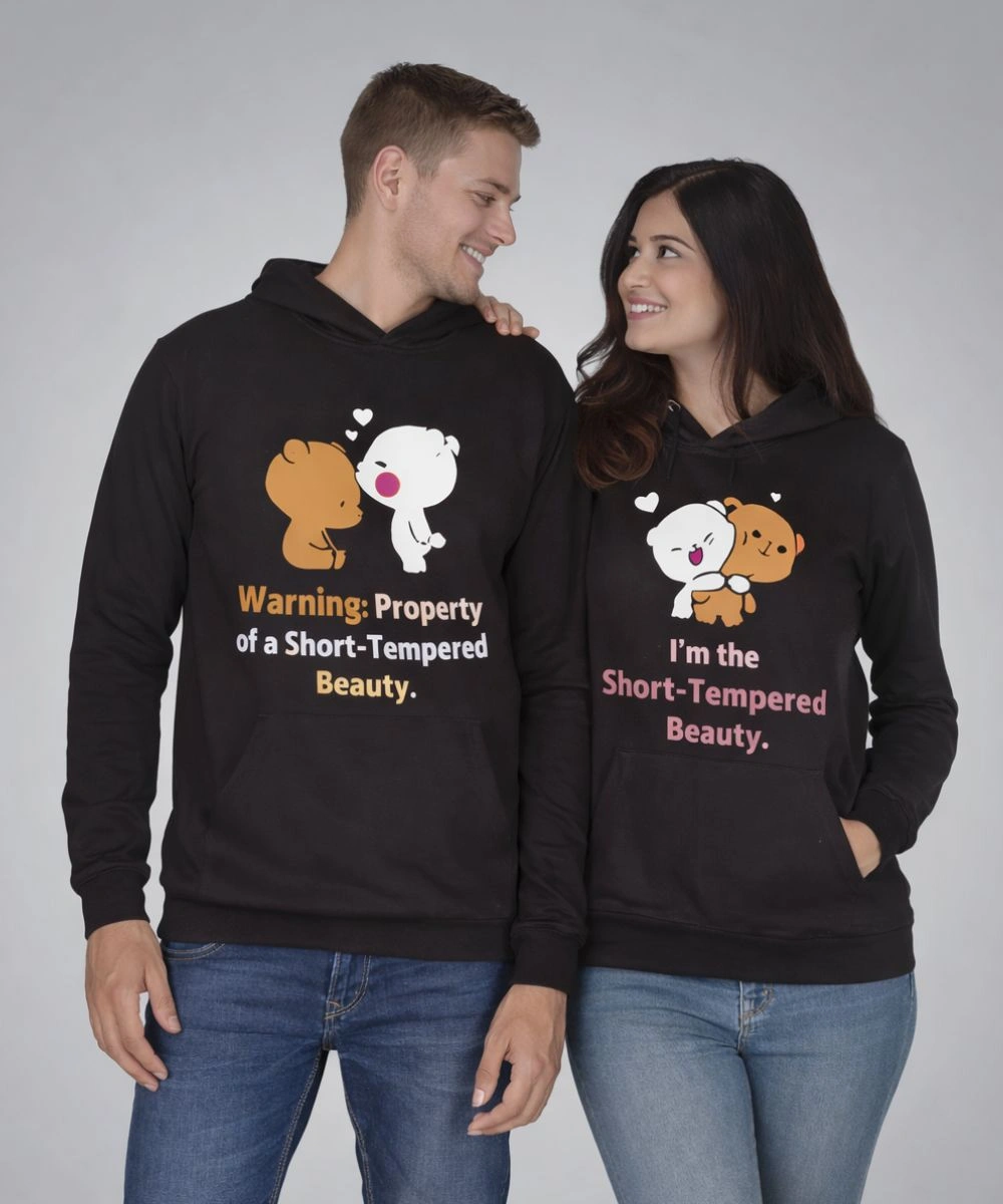 Valentine Day Special Matching Couples Black Pullover Fleece Hoodie