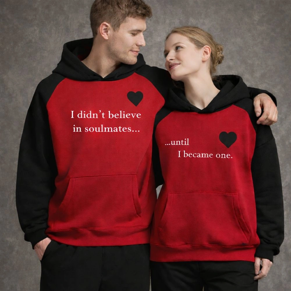 Valentine Day Special Matching Couples Pack Of 2 Red & Black Pullover Fleece Hoodie