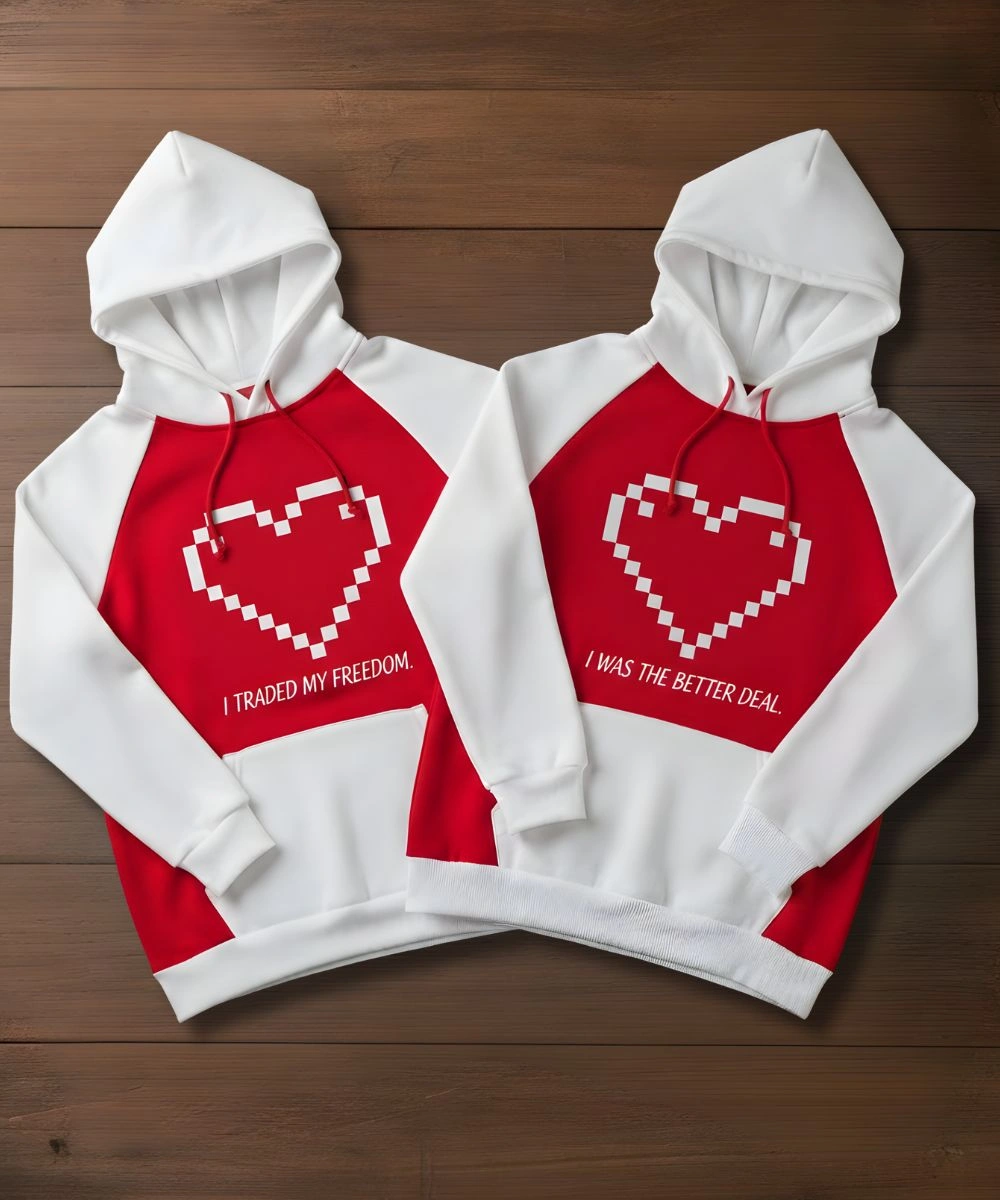 Valentine Day Special Pack Of 2 Couples Matching Red & White Pullover Hoodie