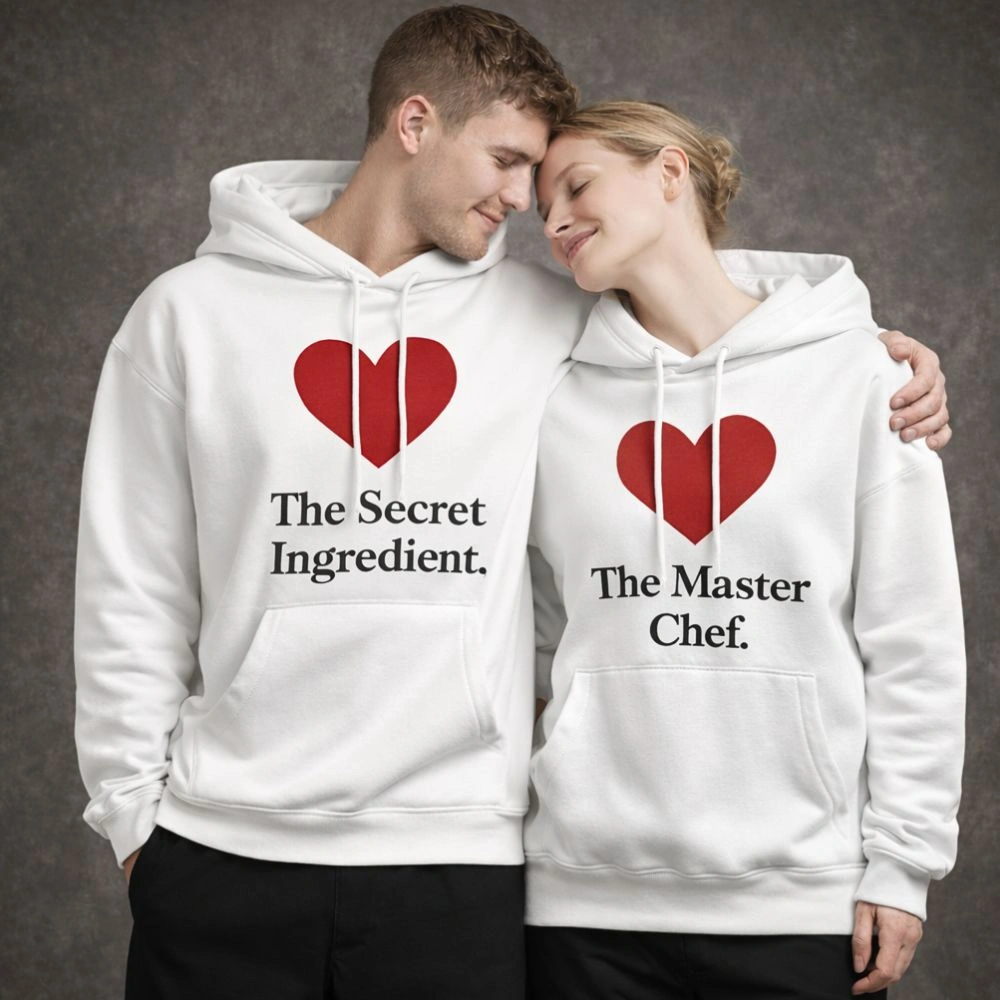 Valentine Day Special Pack Of 2 For Matching Couple White Pullover Fleece Hoodie