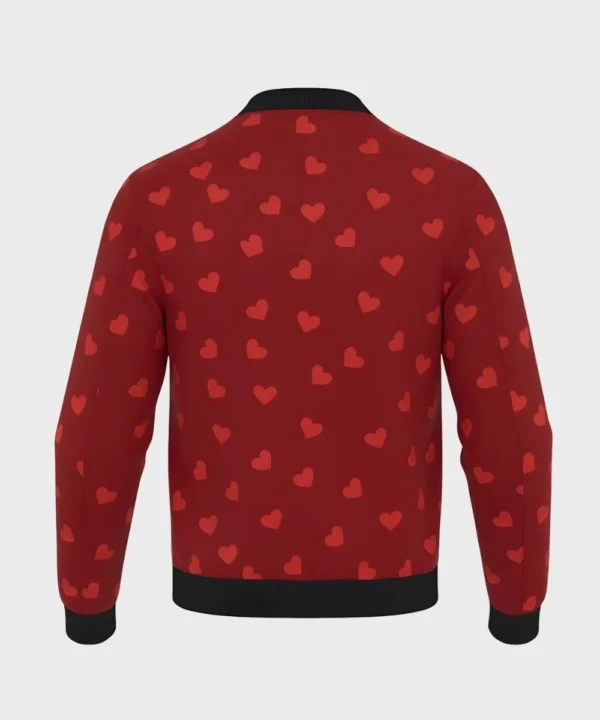 Valentine Day Special Red & Black Heart Printed Bomber Jacket For Men