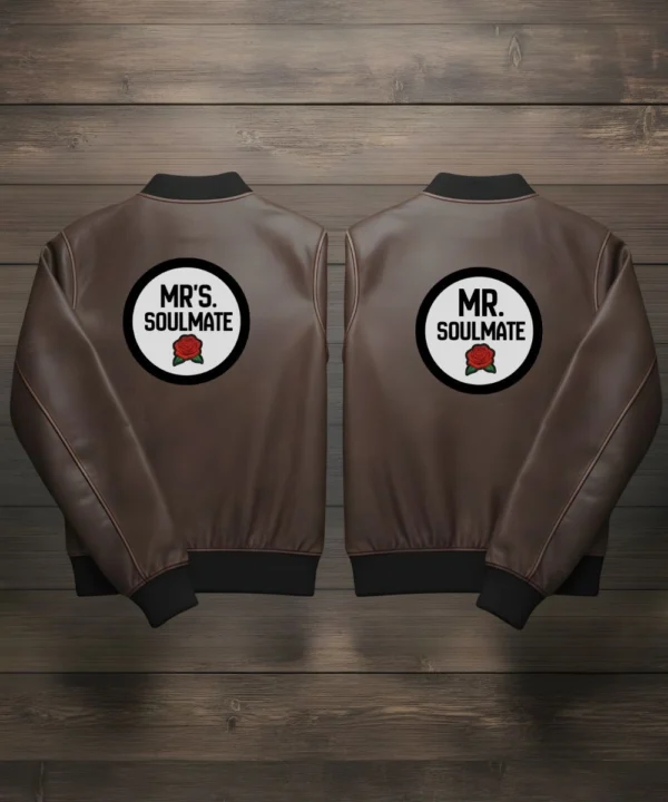 Valentine’s Day Pack of 2 Couples Matching Outfit Date Night Brown Leather Jacket