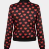 Valentine's Day Red Heat Printed Black Satin Bomber Jacket