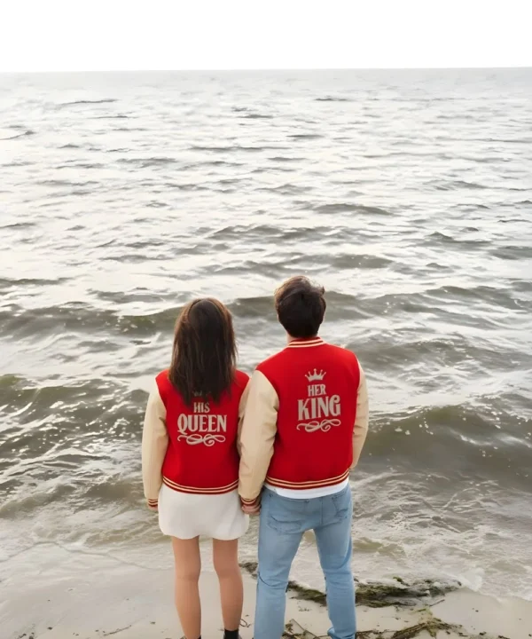 Valentine's Day Special Couples Date Night Red & Cream Varsity Bomber Jacket