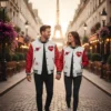 Valentine’s Day Special Date Night Couples White & Red Bomber Varsity Jacket