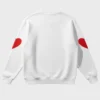 Valentine's Day Special Love Heart-Print Sleeve Fleece White & Red Pullover Sweatshirt