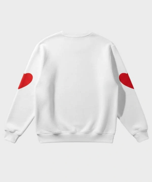 Valentine's Day Special Love Heart-Print Sleeve Fleece White & Red Pullover Sweatshirt