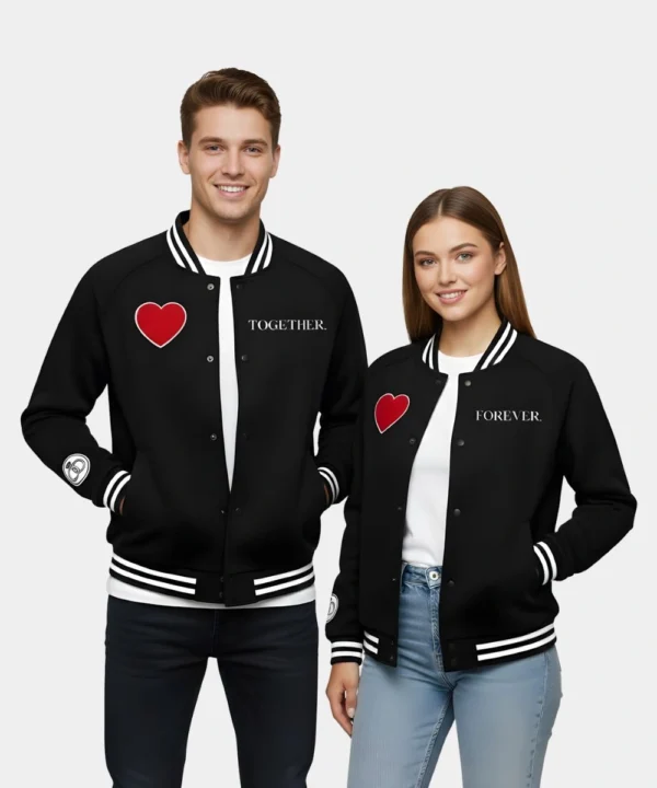 Valentine’s Day Special Pack of 2 Couples Black Varsity Bomber Jacket