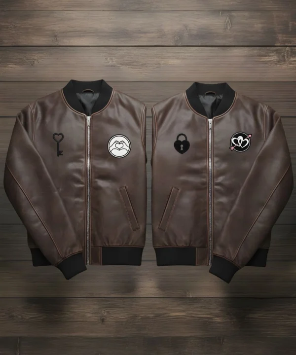 Valentine’s Day Special Pack of 2 Couples Matching Outfit Date Night Brown Leather Jacket