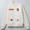 Valentine’s Day Special Pack of 2 Couples Matching Outfit Date Night White Leather Varsity Bomber Jacket