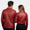 Valentine’s Day Special Pack of 2 Couples Matching Red Leather Trucker Jacket
