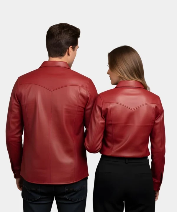 Valentine’s Day Special Pack of 2 Couples Matching Red Leather Trucker Jacket