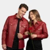 Valentine’s Day Special Pack of 2 Couples Matching Red Trucker Leather Jacket