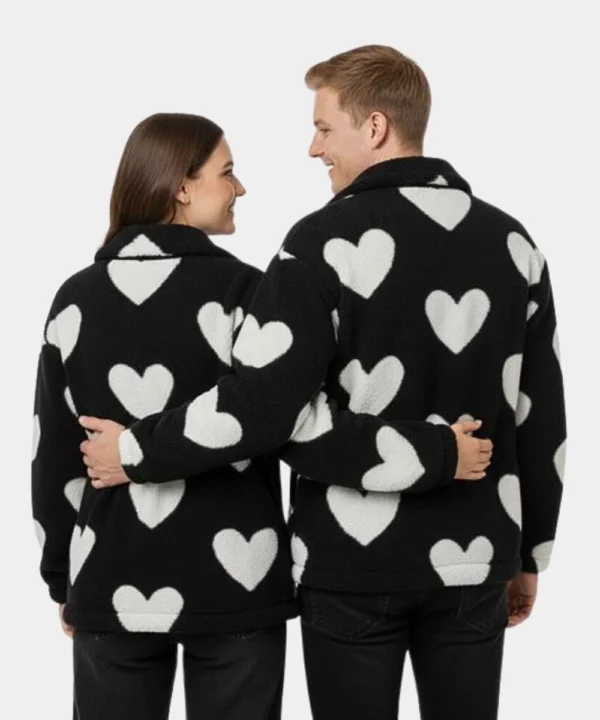 Valentine’s Day Special Pack of 2 Date Night Black Love Hearts Fleece Jacket