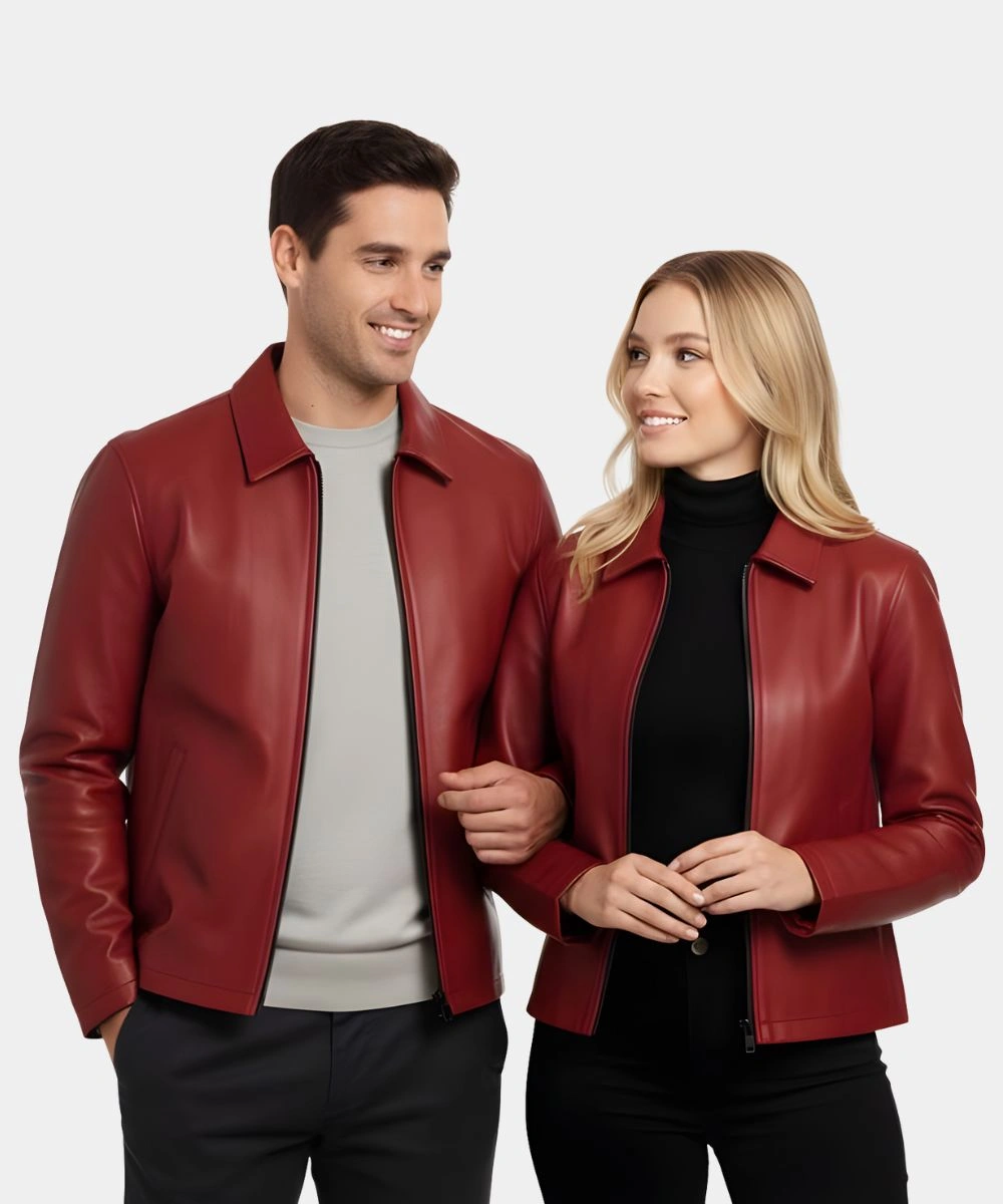 Valentine’s Day Special Pack of 2 Date Night Couples Classic Slim-Fit Plain Leather Jacket