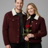 Valentine’s Day Special Pack of 2 Date Night Couples Corduroy Burgundy Sherpa Trucker Jacket