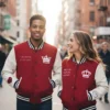 Valentine’s Day Special Pack of 2 Red & White Couples Varsity Bomber Jacket