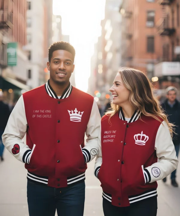 Valentine’s Day Special Pack of 2 Red & White Couples Varsity Bomber Jacket