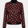 Valentine's Day Special Red Heat-Printed Black Satin Bomber Jacket