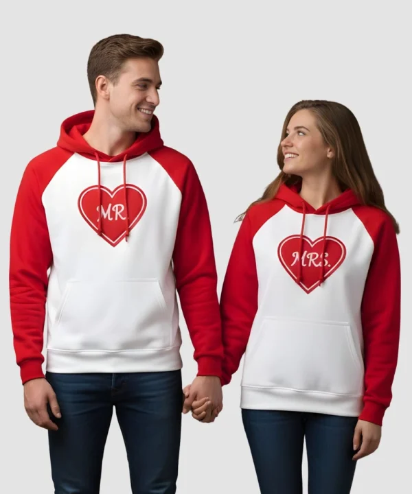 Valentine’s Day Special White & Red Special Pack of 2 Couples Matching Hoodie